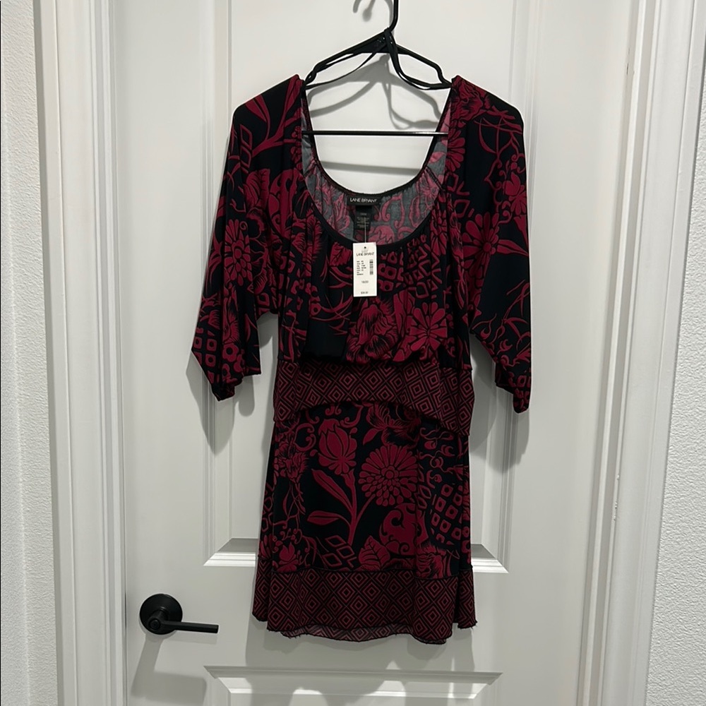 Lane Bryant Black and Red Floral Tie Waist Blouse